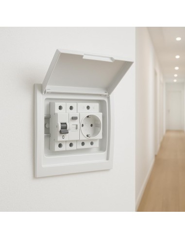 Base Enchufe Schuko 2P+T 16A Carril DIN Modular Blanco