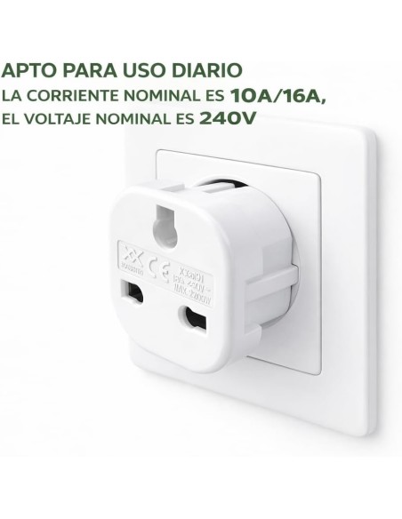 Adaptador Enchufe UK a Europeo Tipo G 16A 220-240V Blanco