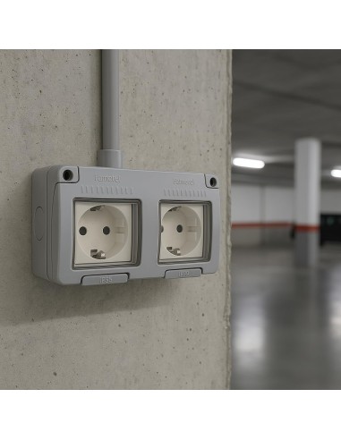Base Enchufe Doble Empotrar Estanca IP55 Garden Gris