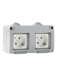 Base Enchufe Doble Empotrar Estanca IP55 Garden Gris FAMATEL