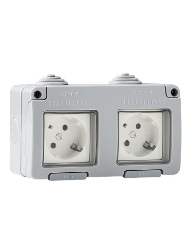Base Enchufe Doble Empotrar Estanca IP55 Garden Gris