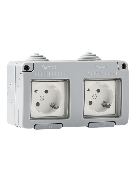 Base Enchufe Doble Empotrar Estanca IP55 Garden Gris FAMATEL