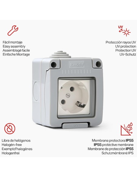 Base Enchufe Empotrable IP55 Garden Protección Infantil Gris