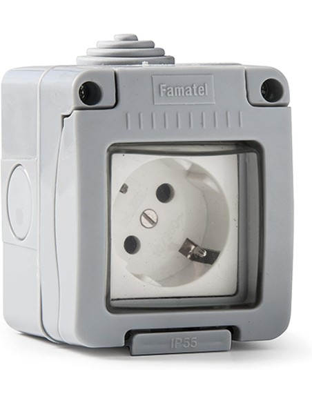 Base Enchufe Empotrable IP55 Garden Protección Infantil Gris