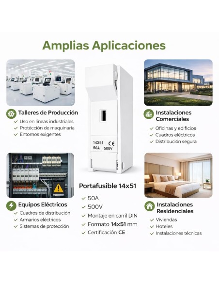 Base Portafusibles Cilíndrico 14x51 100A 1P AC 500V Tornillo