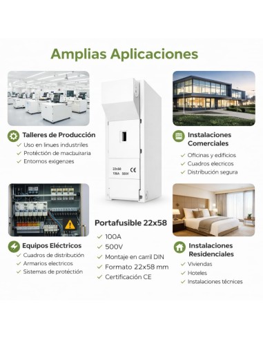 Base Portafusibles Cilíndrico 22x58 100A 1P AC 500V Tornillo
