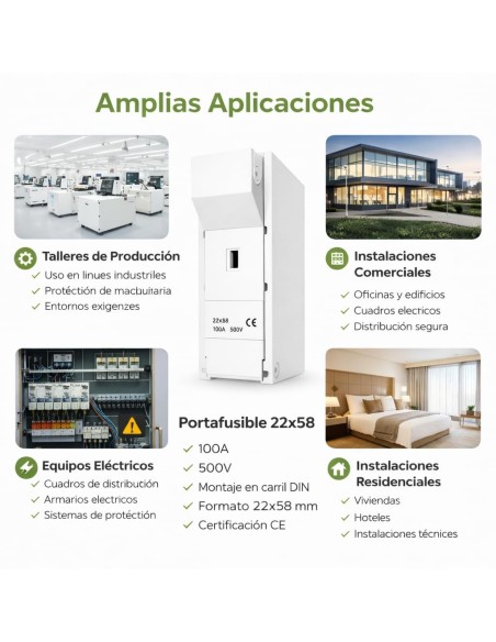 Base Portafusibles Cilíndrico 22x58 100A 1P AC 500V Tornillo