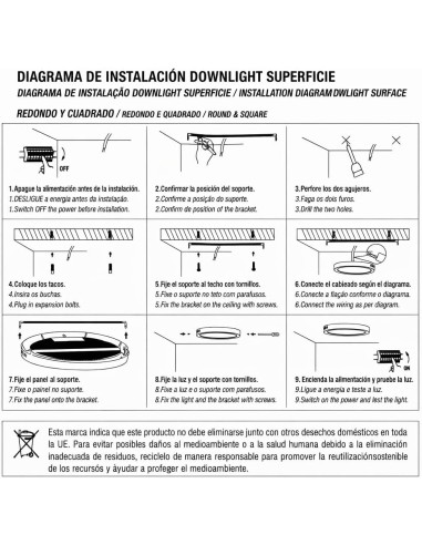 Downlight LED Superficie 18W Blanco Luz Fría Ø216mm 1980lm