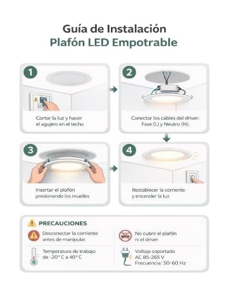 Downlight LED Empotrable 18W Negro Luz Neutra Ø220mm 1980lm