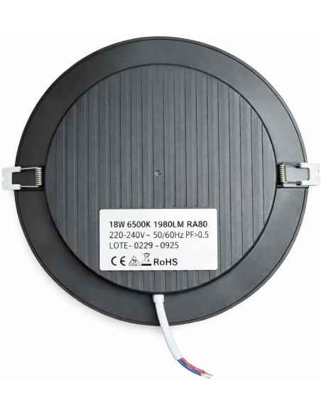 Downlight LED Empotrable 18W Negro Luz Neutra Ø220mm 1980lm