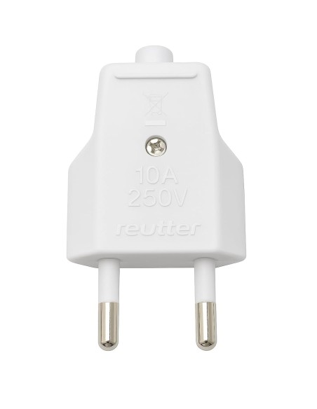 Clavija Bipolar Macho 10A 250V IP20 Latón Niquelado Blanco