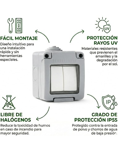 Doble Conmutador Estanco Superficie IP55 10A 250V Infantil FAMATEL