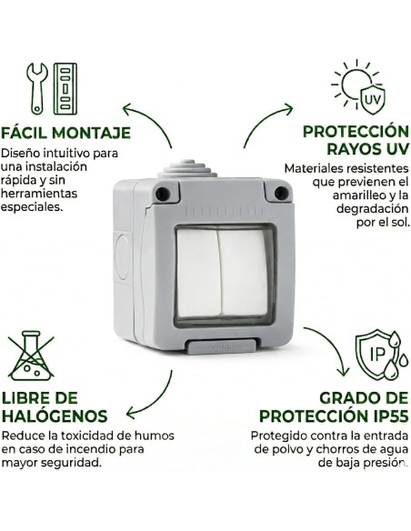 Doble Conmutador Estanco Superficie IP55 10A 250V Infantil FAMATEL