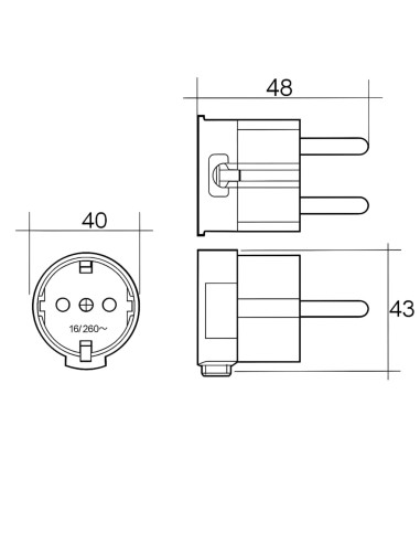 Clavija Schuko Acodada Lateral TT 16A 250V 4,8mm IP20 Blanca