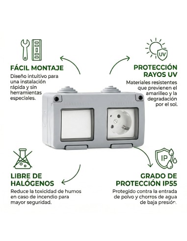 Conmutador Base Enchufe Exterior IP55 16A 250V Infantil FAMATEL
