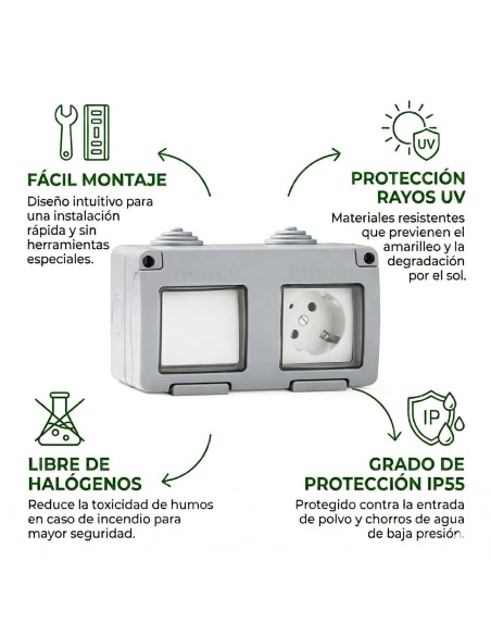 Conmutador Base Enchufe Exterior IP55 16A 250V Infantil