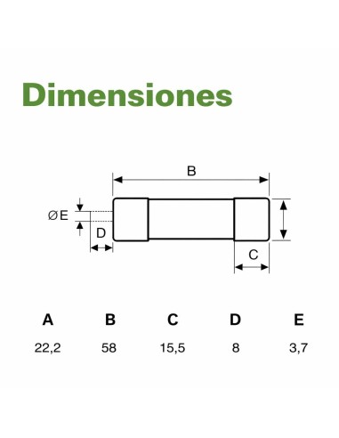 Fusible Cerámico Cilíndrico 22x18mm 125A 400V Tipo gG