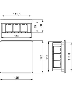 Caja Registro Empotrar 100x100x45 Tapa Garras Ø25 x4 2
