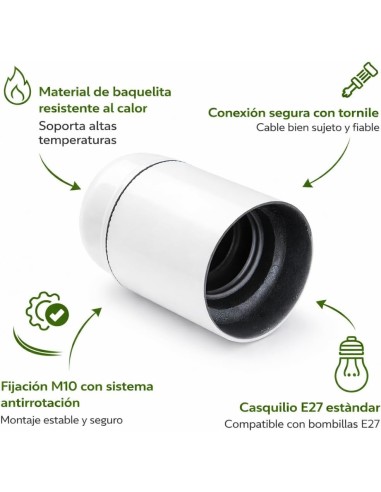 Portalámparas Liso Baquelita E27 4A 250V Blanco Famatel