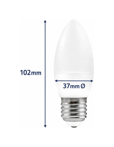 Bombilla LED E27 Vela 6W C37 Fría 6400K 600lm 220V 200° MATEL