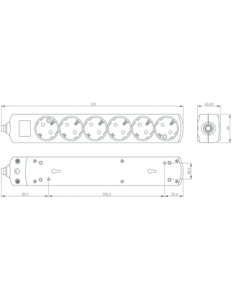 Regleta 6 Enchufes Schuko Pared 16A 250V Blanco Infantil