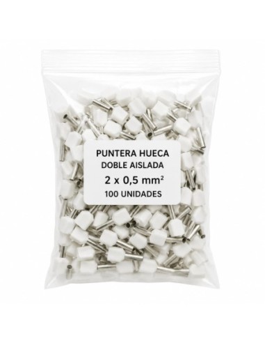 100 Punteras Huecas Dobles Aislantes Blancas 0,5mm² Crimpado
