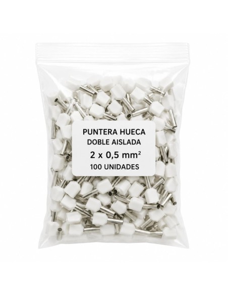 100 Punteras Huecas Dobles Aislantes Blancas 0,5mm² Crimpado