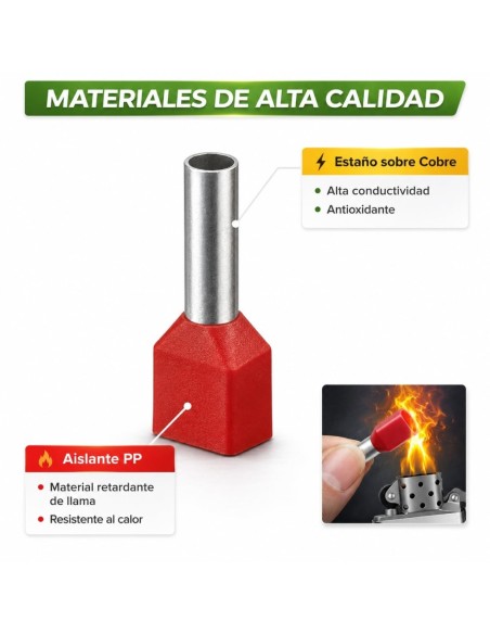 100 Punteras Huecas Dobles Aislantes Grises 4mm² Crimpado