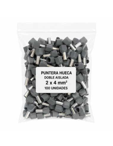 100 Punteras Huecas Dobles Aislantes Grises 4mm² Crimpado