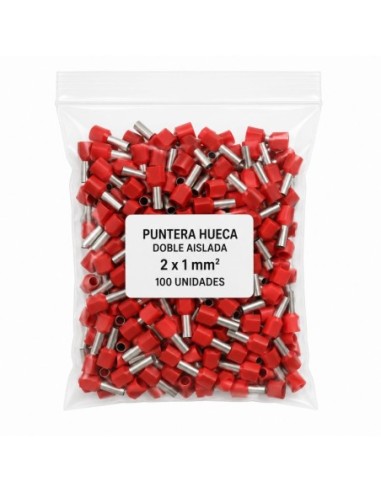 100 Punteras Huecas Dobles Aislantes Rojas 1mm² Crimpado