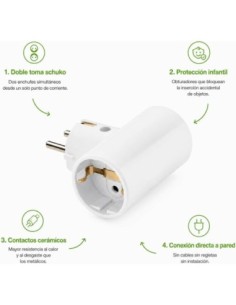 Adaptador Enchufes Europeos 2 Tomas Schuko 16A 250V Blanco Famatel 2