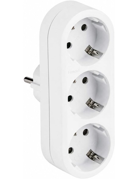 Adaptador Triple Schuko 16A 250V 2P+T Ladrón 3 Tomas Interior Blanco Famatel