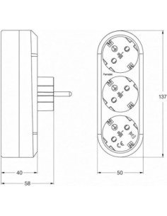 Adaptador Triple Schuko 16A 250V 2P+T Ladrón 3 Tomas Interior Blanco Famatel 2