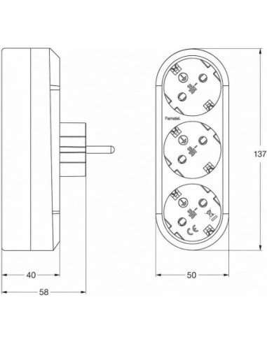 Adaptador Triple Schuko 16A 250V 2P+T Ladrón 3 Tomas Interior Blanco Famatel