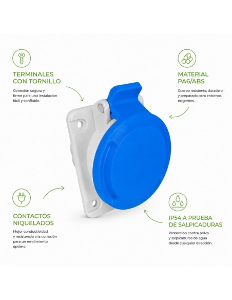 Base Cetac Empotrar 32A 230V IP54 2P+T Enchufe Hembra Industrial Famatel