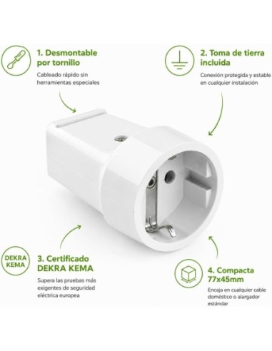 Base Móvil Schuko Blanca 16A 250V IP20 Toma Hembra Alargador TT
