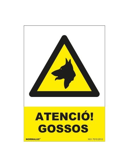 Señal Atenció Gossos PVC 0,7mm 210x300mm Normaluz Catalán Amarillo