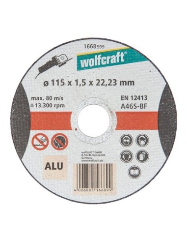Disco corte aluminio Wolfcraft 115x1,5mm 1668999 sin rebabas
