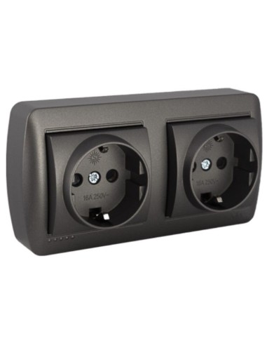 Base Doble Schuko Superficie Grafito Serie Mural Solera 16A 250V