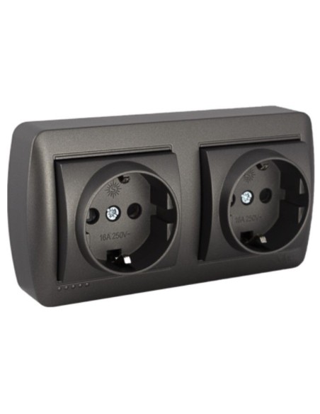 Base Doble Schuko Superficie Grafito Serie Mural Solera 16A 250V