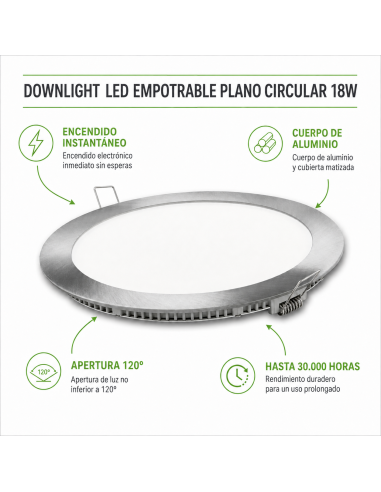 Downlight LED Redondo Empotrable Plata 18W 4200K Matel