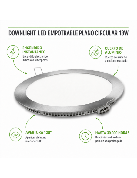 Downlight LED Redondo Empotrable Plata 18W 4200K Matel