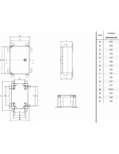 Armario Eléctrico Estanco 200x300x130MM IP65 IK08 ABS con Puerta Gris