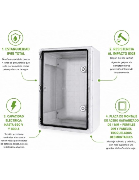 Armario Estanco Exterior IP65 IK08 ABS 500x400x175mm Puerta Transparente
