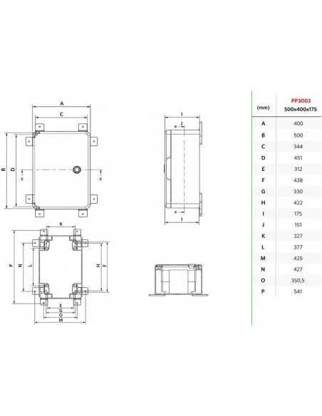 Armario Eléctrico Estanco 200x300x130MM IP65 IK08 ABS con Puerta Gris