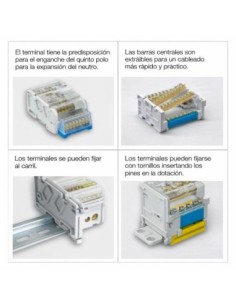 Bloque Terminales Distribución 2 Filas 15 Hilos 125A 750V Carril DIN 2
