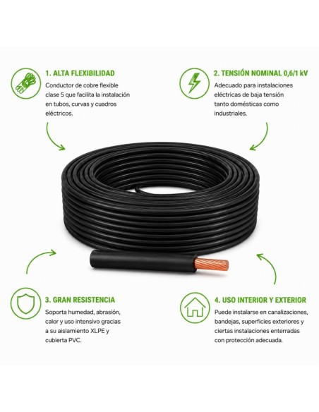 Cable RV-K 1x6mm 0.6/1kV Negro Unipolar - Rollo 25 Metros