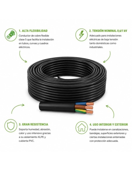 Cable RV-K 3x1.5mm 0.6/1kV 25m - Manguera RVK Exterior Negro