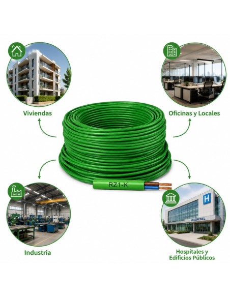 Cable RZ1-K 2x1.5mm² Libre Halógenos 25m Verde 0.6/1kV