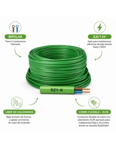 Cable RZ1-K 2x2.5mm² Libre de Halógenos 0.6/1kV 25m Verde